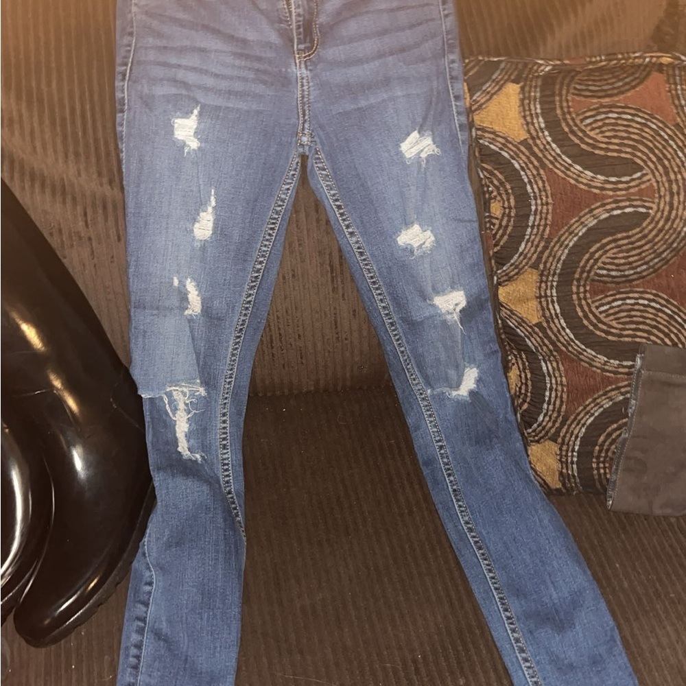 Hollister Women's Distressed Skinny Jeans - Blue